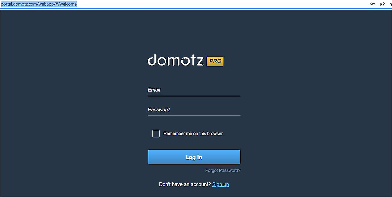 Screen shot of Domotz Pro login page